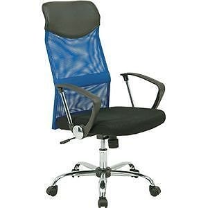 デスクチェア(椅子)/メッシュハイバックチェアー ガス圧昇降機能/肘掛け/キャスター付き ブルー（青）組立品