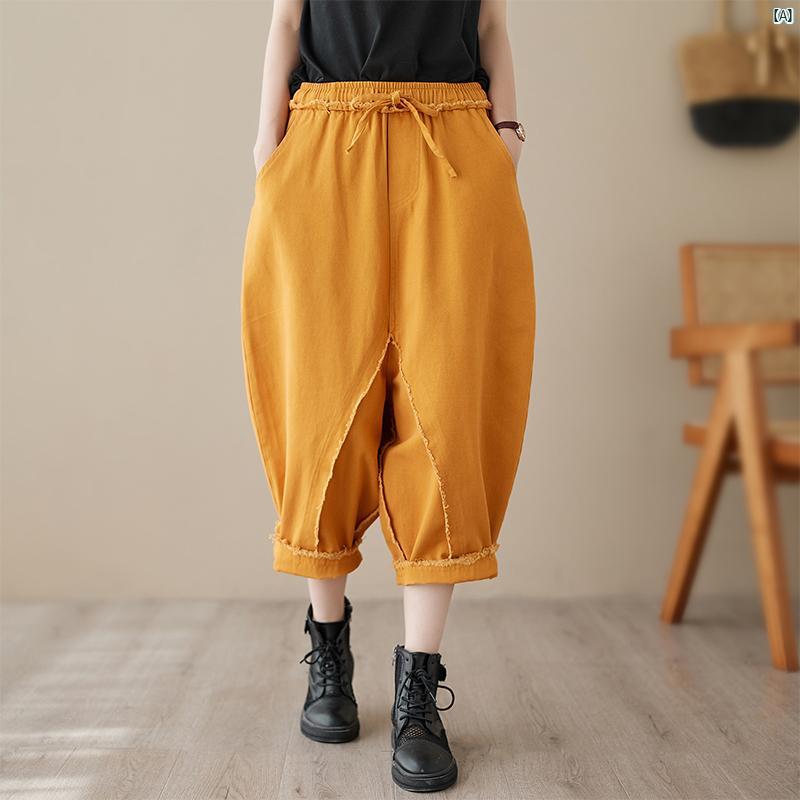 レディース　ファッション　　シンプル　オシャレ 大きめ サイズ 夏 耐久性 ウエスト 吊り デニム だぶだぶ パンツ 大きいサイズ スリム 九分丈 大きい 股 薄手 4,998円