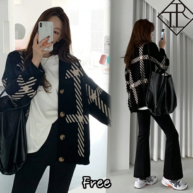 【即納】ニット カーディガン ニットコート カーデ ショート丈 厚手 体型カバー 長袖 コーディガン 秋冬 トップス 前開き アウター チェック柄 ゆるい 可愛い 大人女子 普段使い カジュアル お