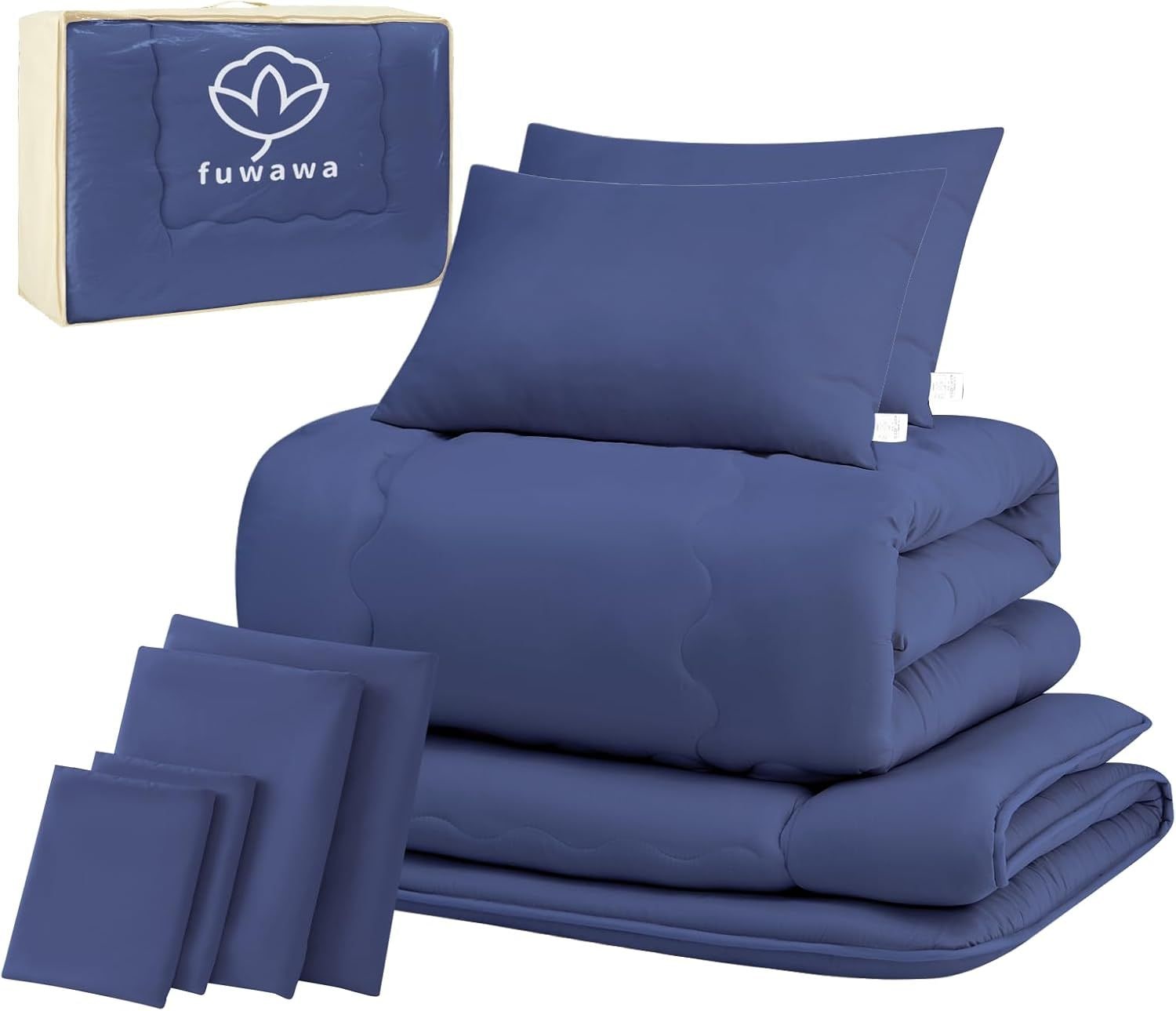 布団セット ダブル 9点セット SEK認証 防臭 洗える ふとんセット 【ボリューム増量 中綿2.0kg 掛布団】 【高密度固綿入り三層 敷布団】 枕 布団カバー4点 収納ケース付き 組布団 寝具セッ