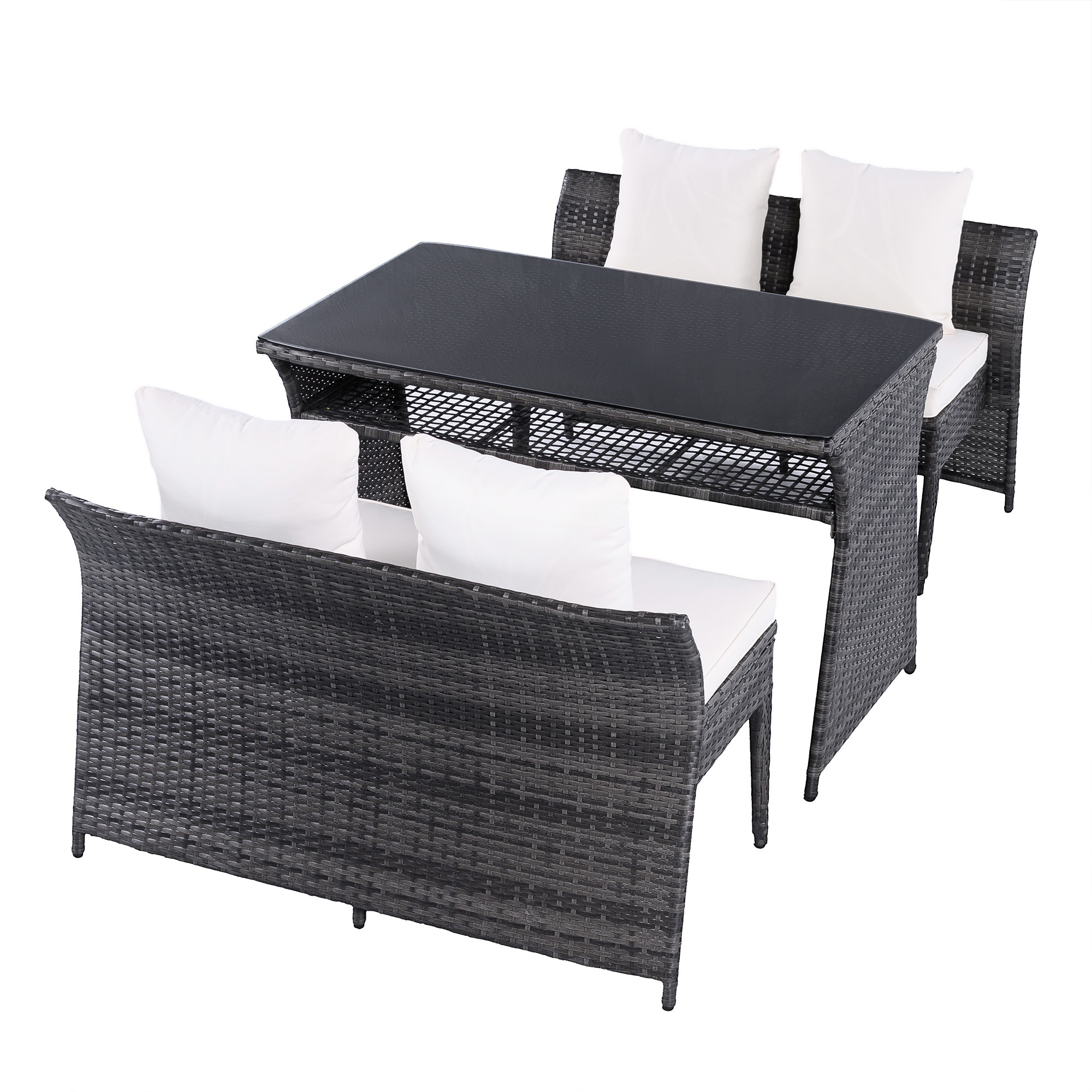 【 [即纳]】4人掛け ガーデン テーブル 3点セット ラタン調 ガーデンファニチャー ベランダテーブル ガーデンテーブル ガーデンチェアー テーブル コンパクト 屋外家具 ガーデン