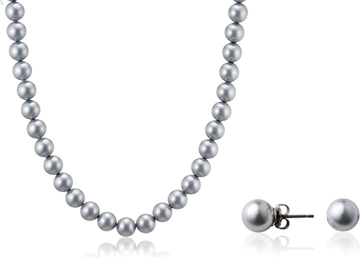 ナチュラルな質感 ネックレス 冠婚葬祭 喪服 葬儀用 慶弔 レディース 礼服( ［02-02］ ［グレー］ ［ピアスセット］, ［02］ 全長42cm)