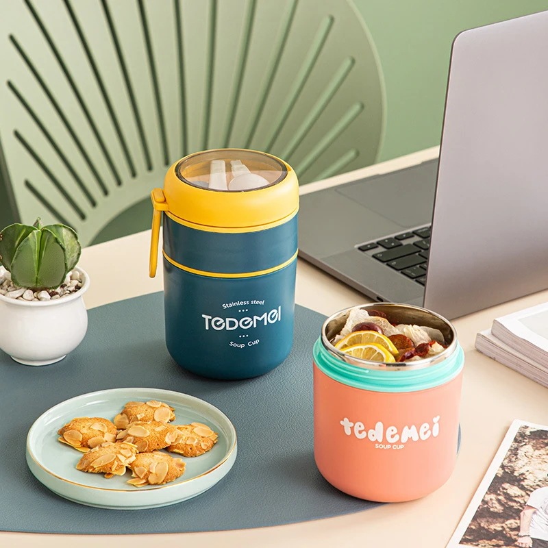 納期21日:ステンレス鋼のサーマルカップスープ弁当箱スプーン付き収納ウォーマー食品サーマルジャー断熱サーモコンテナクーラー
