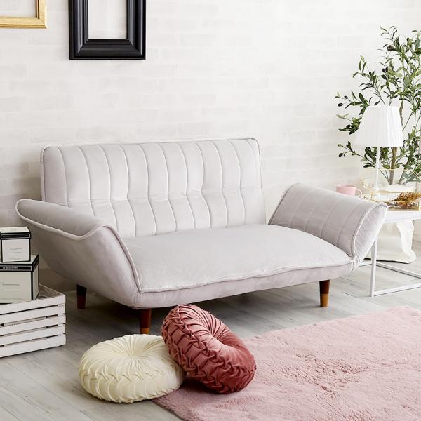 カウチソファ 2人掛け ソファー ベロア おしゃれ 北欧 大人可愛い フェミニン ガーリー シンプル くすみカラー ひじ掛け リクライニング ポケットコイル 日本製
