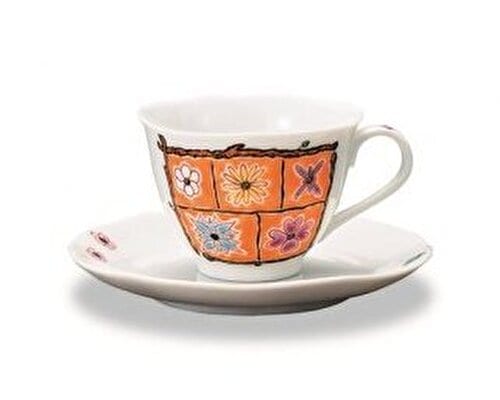 九谷焼 コーヒーカップフラワーBOX オレンジ 岩田玲子作 AP6-5089