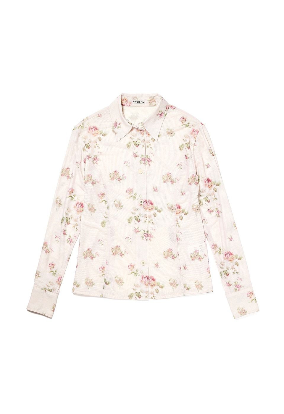 【OPEN Yy】 DOUBLE MESH PRINT SHIRTS : BEIGE