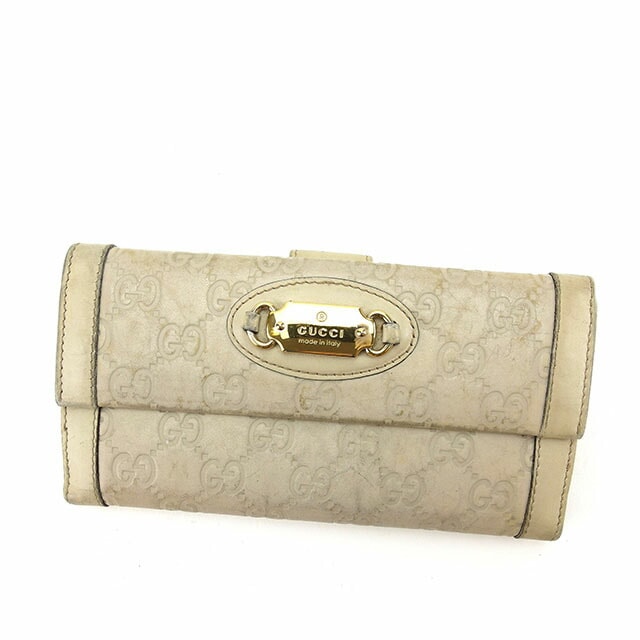 Wホック財布 長財布 グッチシマ ベージュ ゴールド 中古