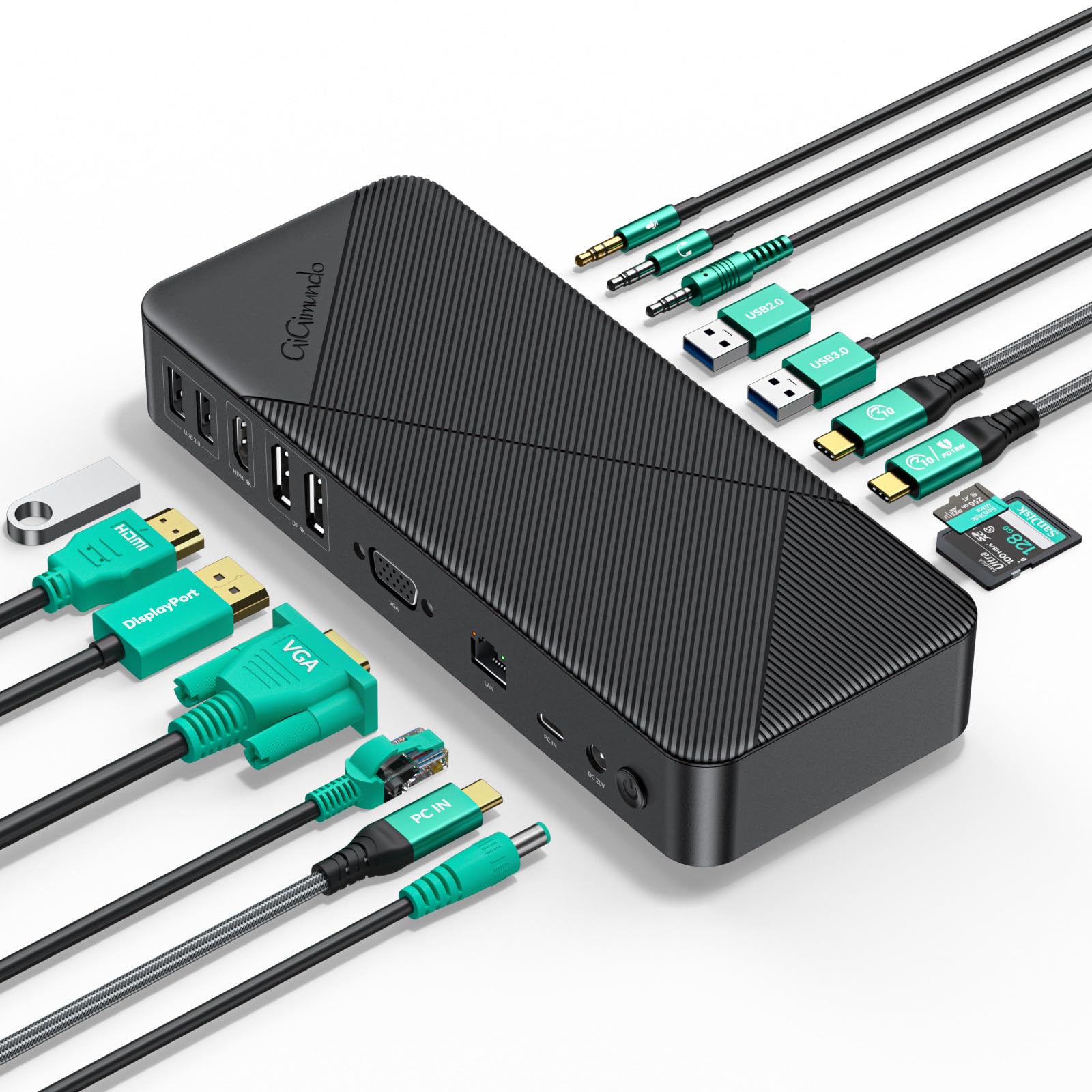 GiGimundo TG20 20 IN 1 ドッキングステーション Type C ドッキング 3画面出力 10Gbps USB3.2 GEN2 4K HDMI/DP/VGA出力 PD60W