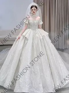 ワンショルダーウェディングドレス2024新型フレンチ高級感重工ハイエンドウェディングドレス-13