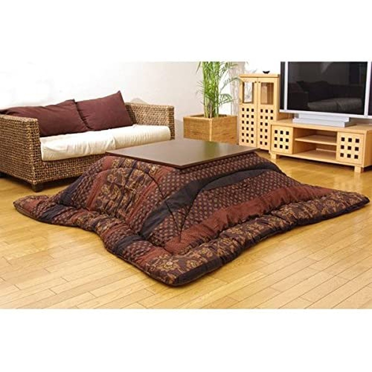 【i】国内プリント こたつ厚掛け布団単品 万葉 ブラウン 約205×345cm【北海道・沖縄・離島不可】