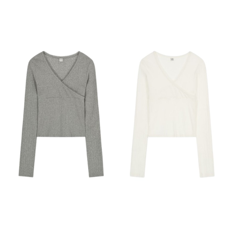 V-Neck Lace T-Shirt Vネック レース Tシャツ (2カラー)