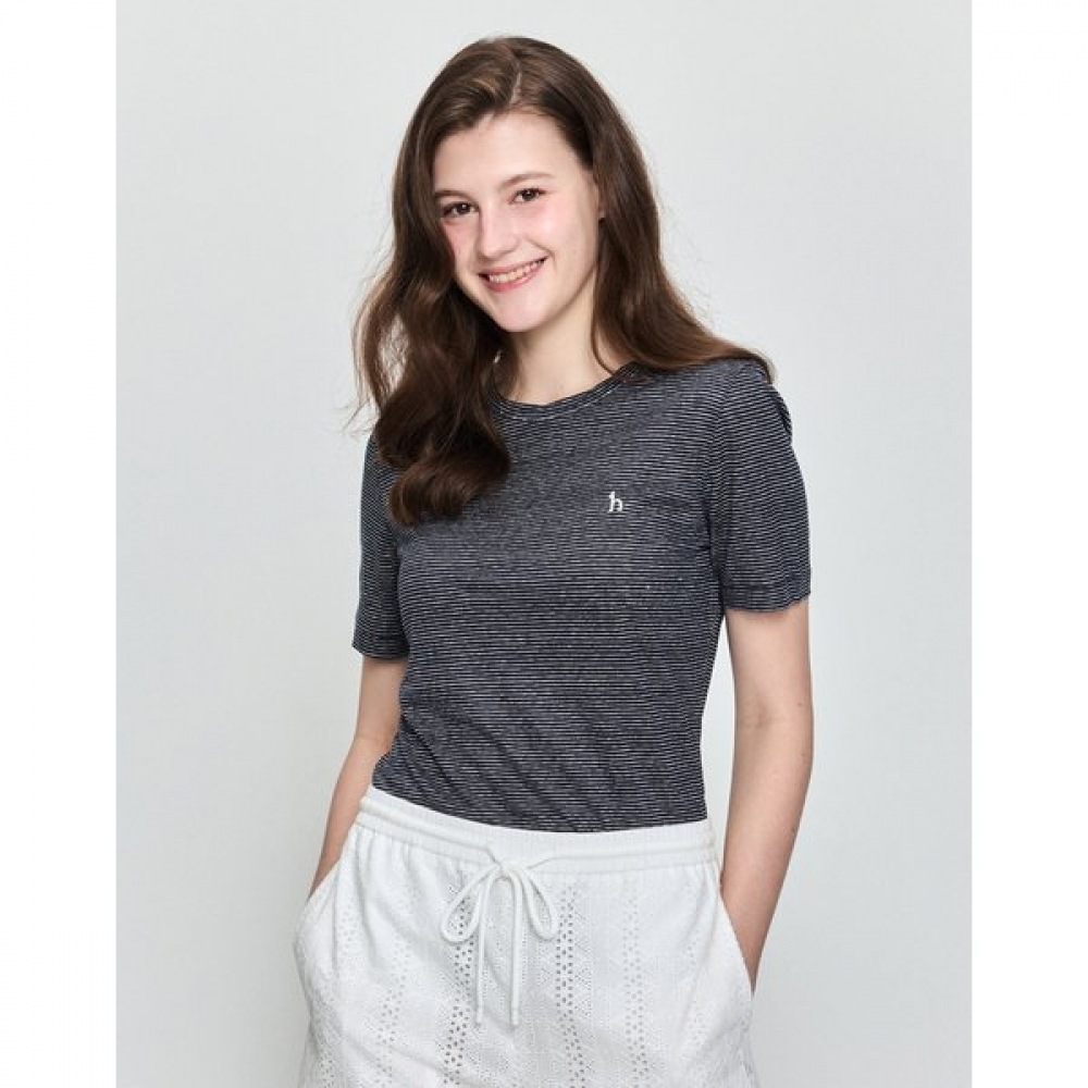 [25SS] エッセンシャルラウンドネック 100% リネンストライプショートスリーブティーHSTS5BC33N2