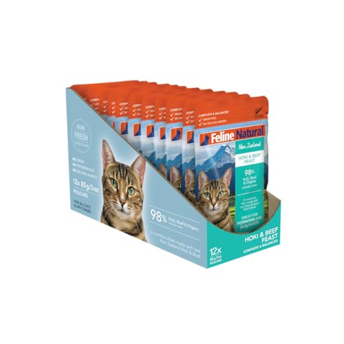 Feline Natural プレミアムパウチ キャットフード ホキ(白身魚)＆ビーフ 85g 【12袋セット】