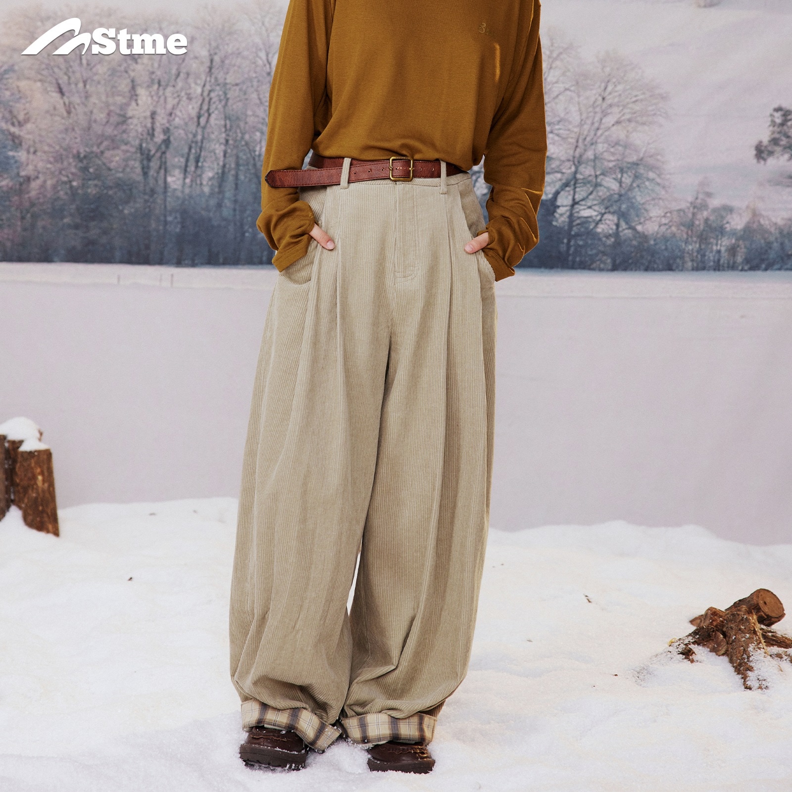 早乙女恵子 Saotome日本のファッション ブランド万能な秋冬ルーズ レトロ チェック柄スプライシング コーデュロイ パンツ