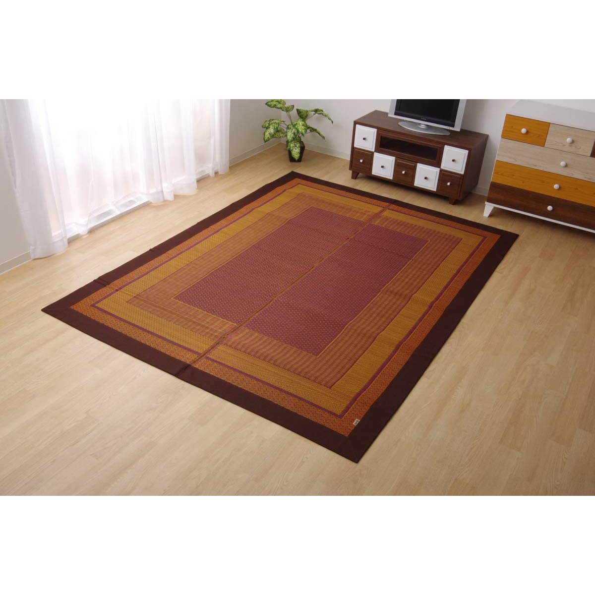 【I】【代引不可】い草 花ござ ランクス ラグタイプ 総色 花莚 ワイン 約140×200cm 日本製 畳 カバー センターラグ い草【北海道・沖縄・離島不可】cm　裏