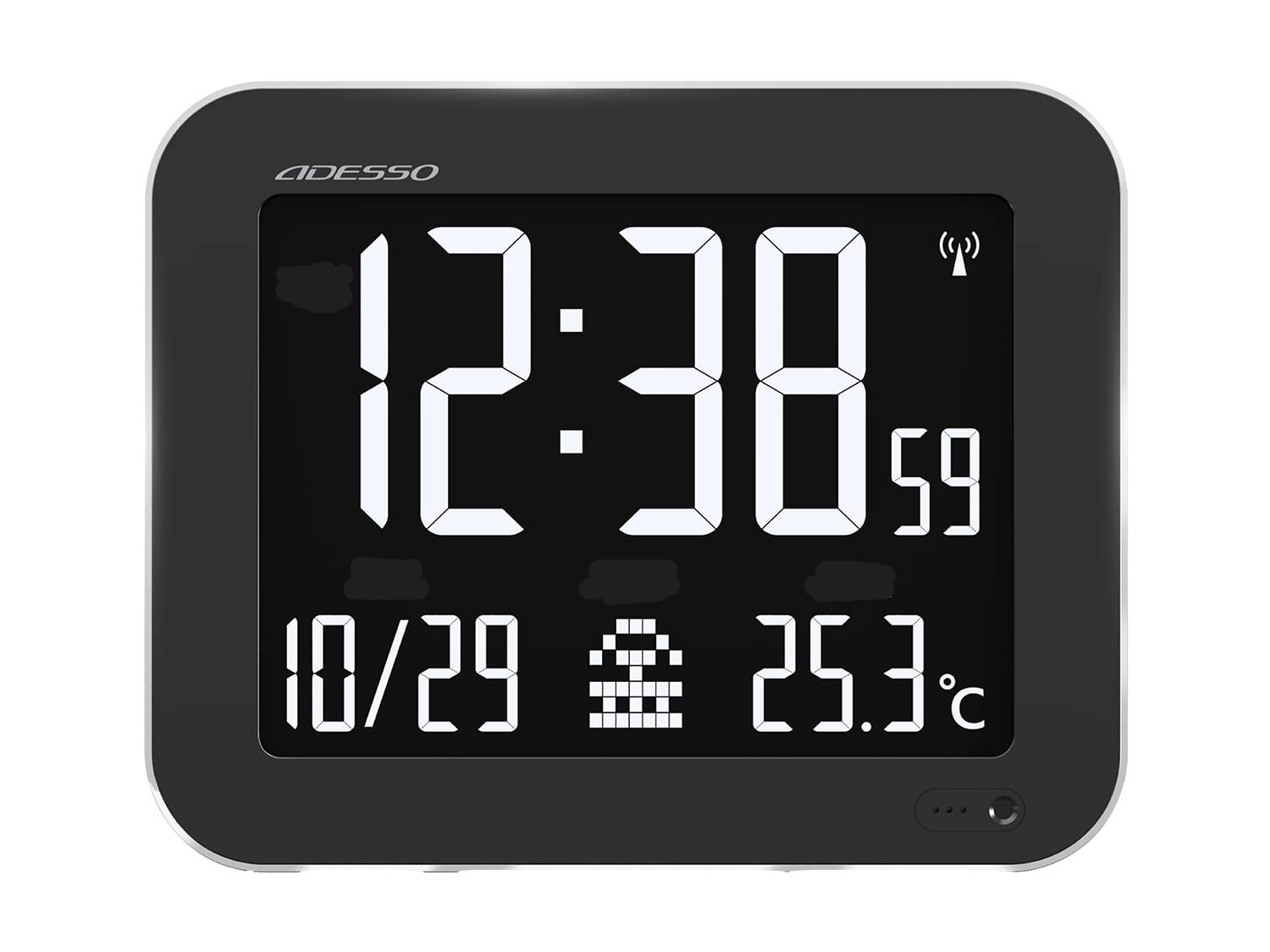 ADESSO(アデッソ) デジタル時計 壁掛け 置き時計 おしゃれ 電波 置き掛け兼用 大型 日付表示 温度 アラーム ブラック