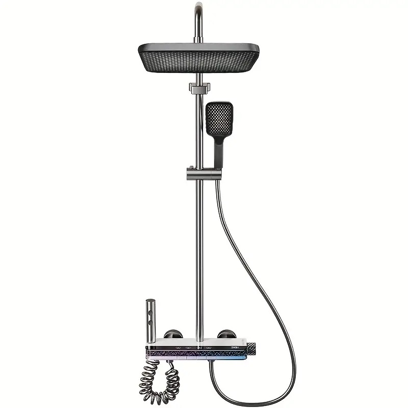 デジタルディスプレイ付き高級ガンメタルグレーシャワーシステム - モダンなピアノキー設計LED照明壁掛けアルミニウム製器具セット12インチレインフォールヘッド＆ハンドヘルドスプレー付き 9,626円