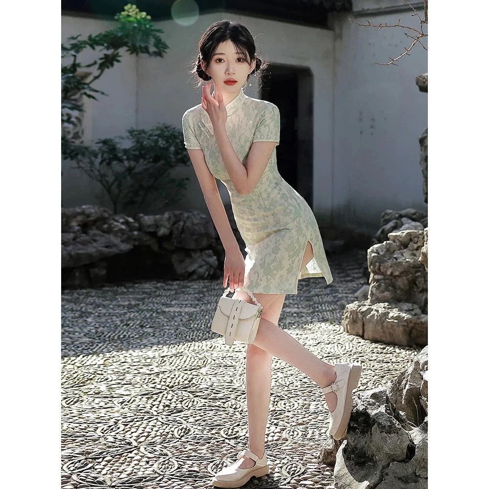 女の子 チャイナドレス 2025年 夏スタイル 純情スタイル 小さい ヤングスタイル デイリードレス ショートスタイル