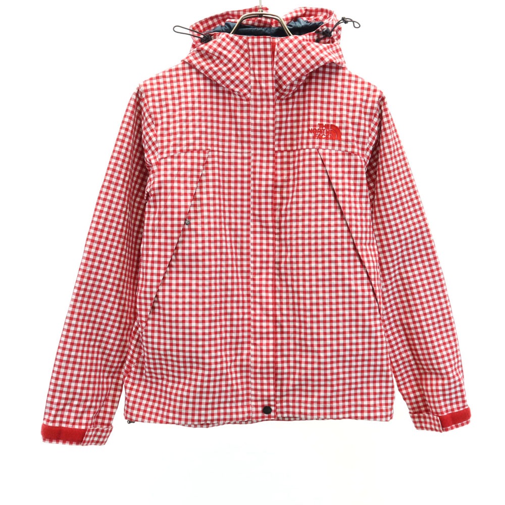 NPW10913 チェック 長袖 スクープ ジャケット M レッド系 裏メッシュ アウトドア ベンチレーション レディース