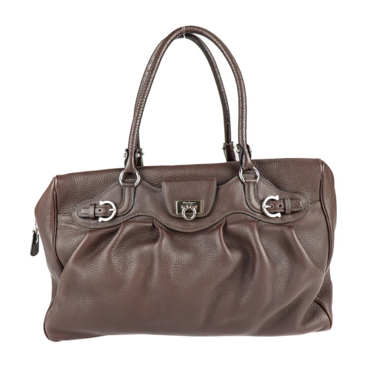 美品 Salvatore Ferragamo サルヴァトーレ フェラガモ ハンドバッグ 21 6879 ガンチーニ レザー ブラウン ゴールド金具 ショルダーバッグ ボストンバッグ 本物保証 中古