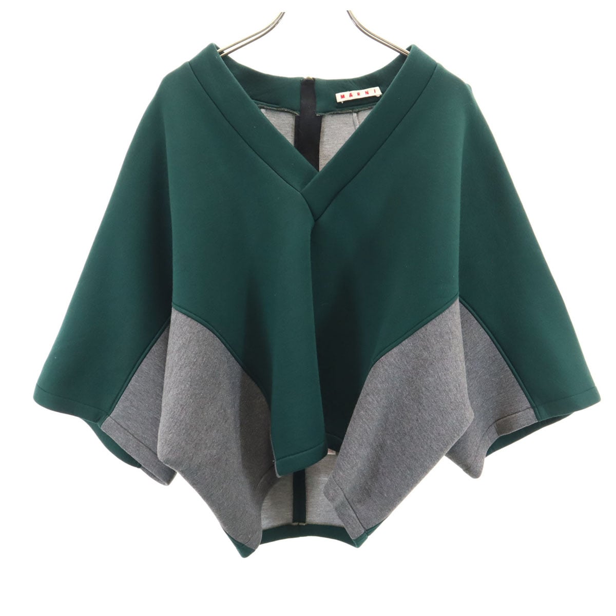 イタリア製 5分袖 ボンディング Vネック ドルマン カットソー 38 深緑 レディース 古着