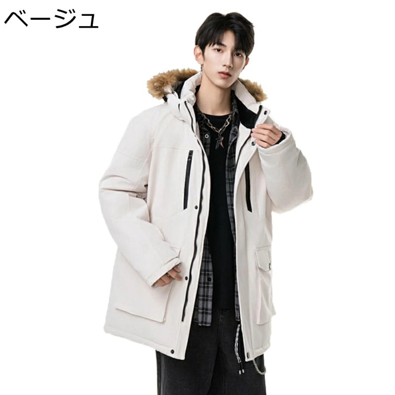 中綿コート メンズ 中綿ジャケット ファー付きフード 秋冬 セミロング ブルゾン ジャンパー マルチポケット ビッグサイズ 厚手 防寒着 保温性 カジュアル 冬物