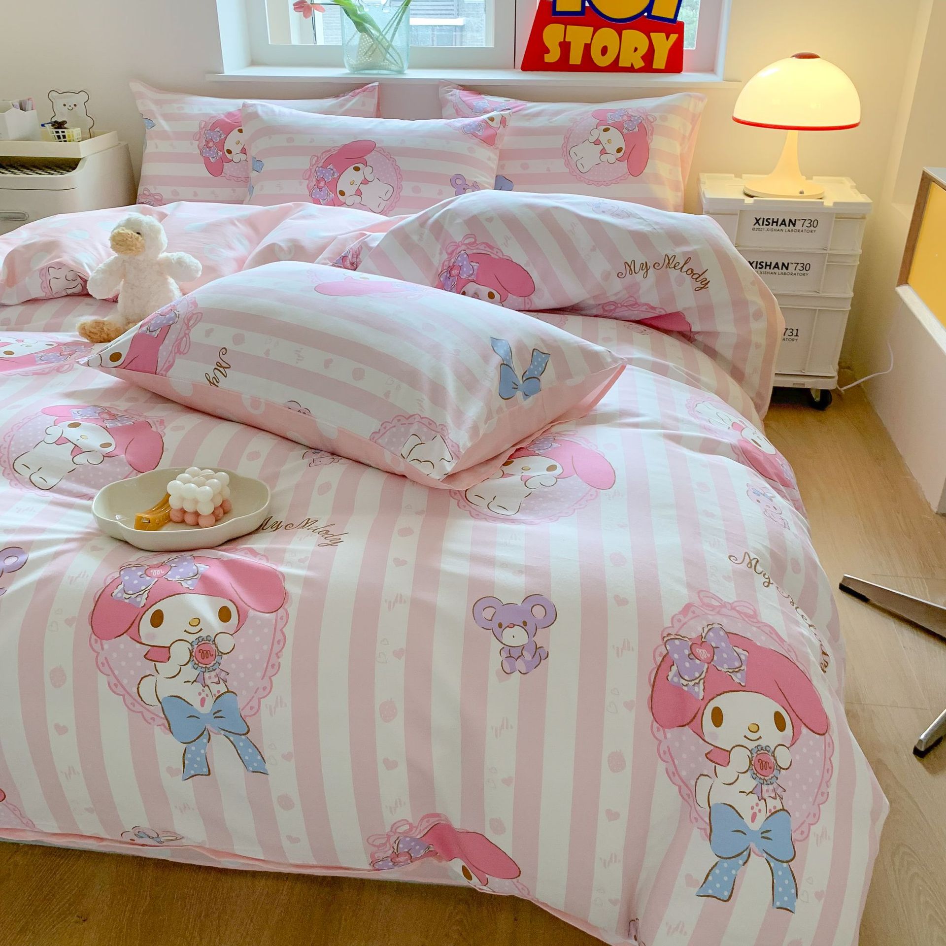 【3日出荷】サンリオメロディー綿掛け布団カバーシングルピース漫画純綿4点セットプリント子供用かわいいシーツ寝具