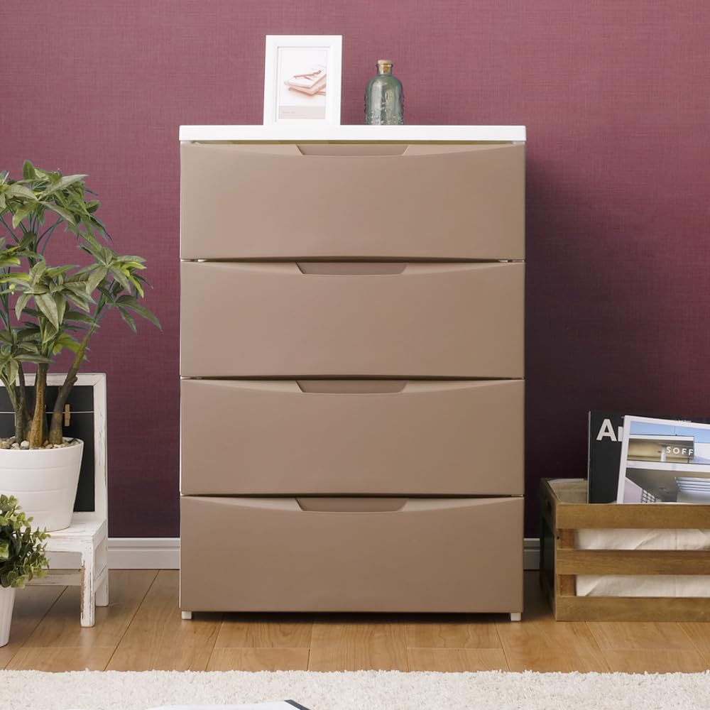 アイリスオーヤマ チェスト 4段 届いてすぐ使える完成品 日本製 ルーム ホワイト / ブラウン プラスチック RC-554 幅55cm×奥行41cm×高さ80.5cm 組立不要