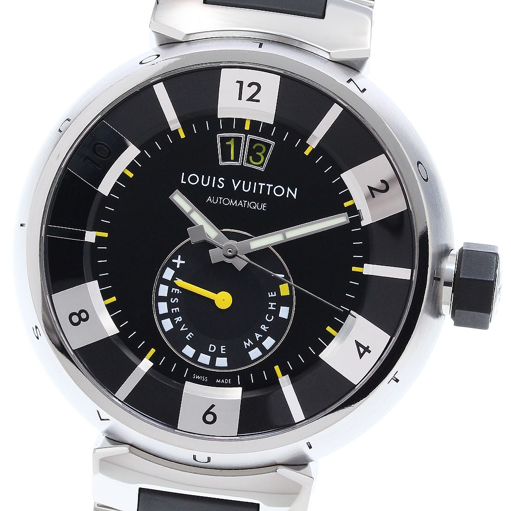 ルイ・ヴィトン LOUIS VUITTON Q109G タンブール インブラック パワーリザーブ デイト 自動巻き メンズ 良品 _910791【中古】