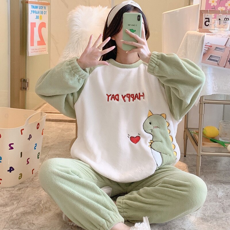 パジャマ女性サンゴフリース肥厚プラスフリースかわいい漫画レディースフランネルホームサービスス 版