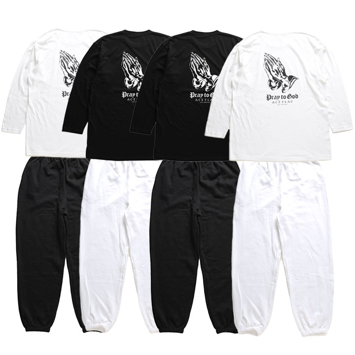 ACE FLAG 上下セット 長袖 ブランド メンズ 春秋冬用 全4色 大きいサイズ エースフラッグ セットアップ ロンT スウェットパンツ 裏パイル THUG