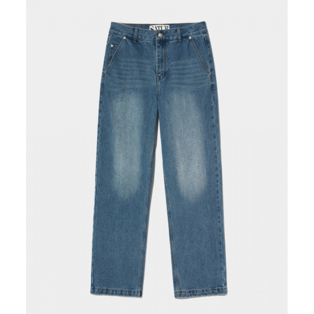 SATUR テーパードリラックスウォッシュデニムパンツミッドブルー