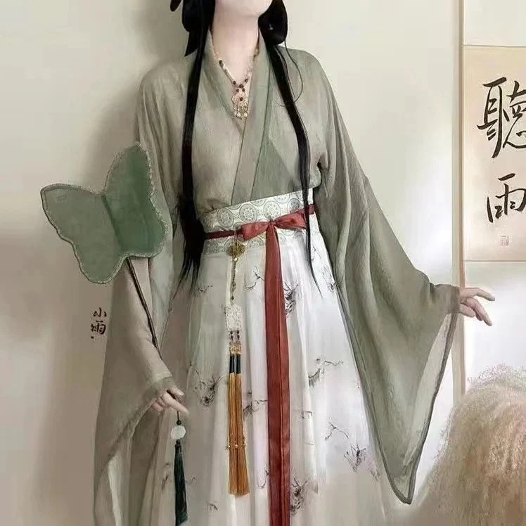 成人漢服女子学生魏晋制交領一片式日常腰にスカート春を破るlolia 3点セットハロウィンクリスマスパーティー仮装