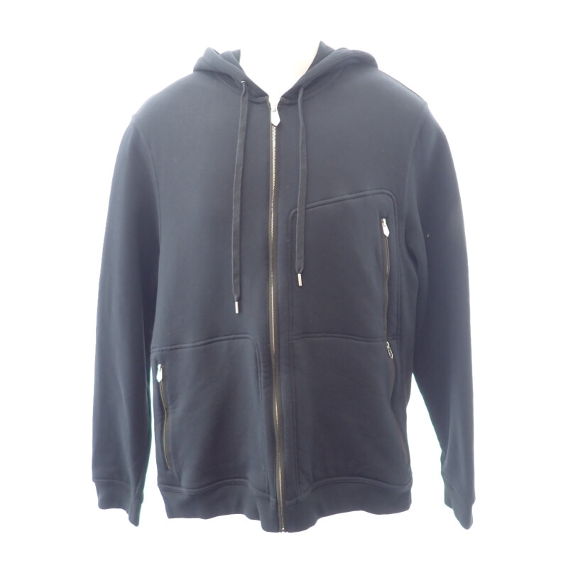 ジップ XL パーカー コットン ナイロン ネイビー メンズ【Aランク】