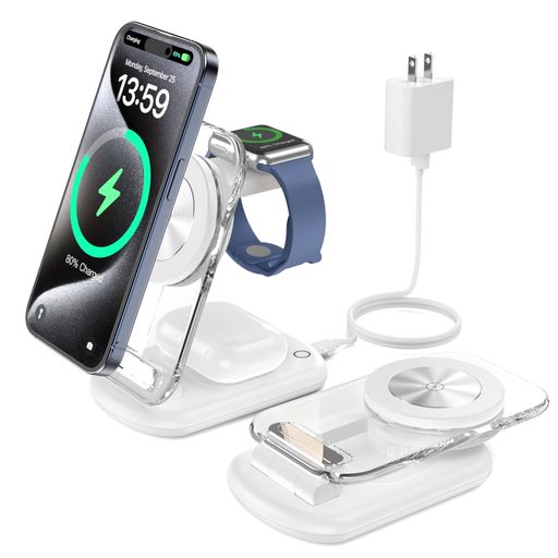 ワイヤレス充電器 3in1 マグセーフ充電器 折り畳み式 Mag Safe 角度調整可能 雰囲気ライト付き Phone/iWatch/ワイヤレスイヤホンに対応 3台同時充電 旅行用 自宅用 iWatc