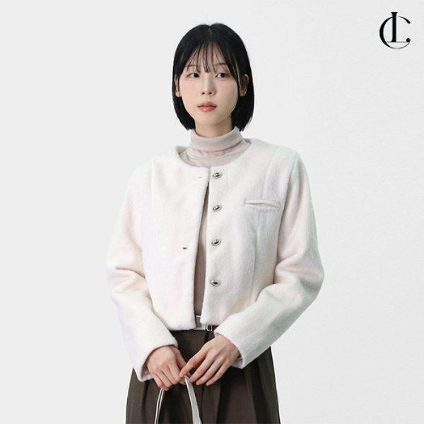 レディース 冬 カジュアル クリーン ノーカラー フェイクファー アンゴラ ショート ジャケット LLEET011