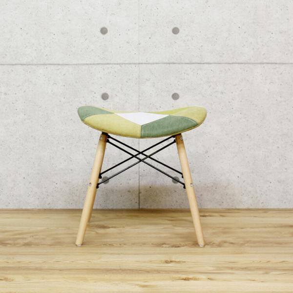 椅子 チェア スツール 北欧 おしゃれ パッチワーク カラフル 足置き 1人掛け いす イス ダイニングチェア デスクチェア フットレスト オットマン グリーン