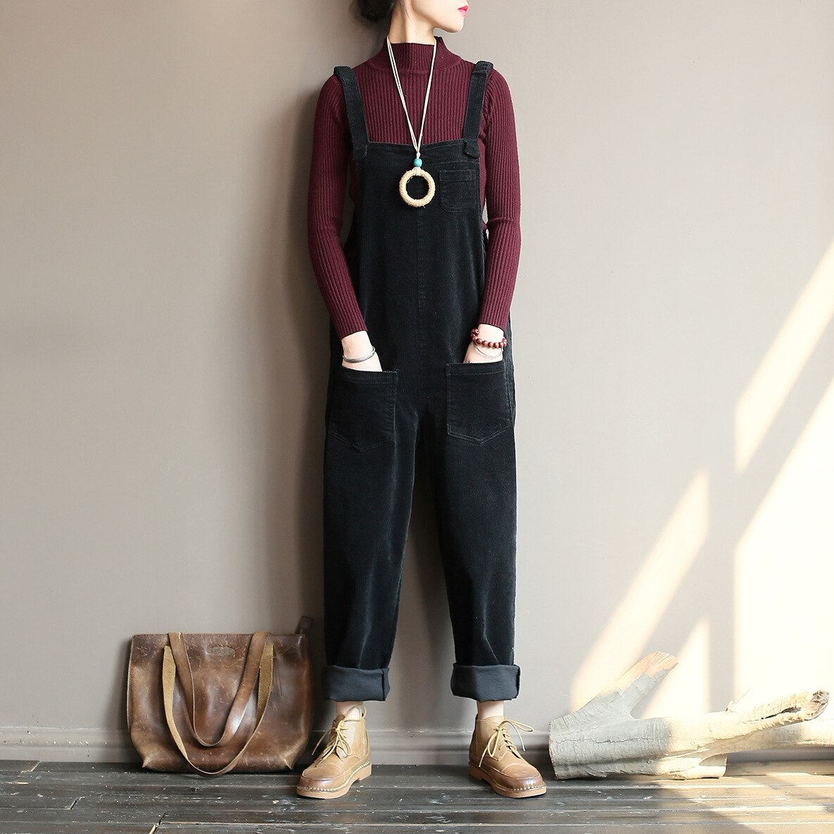 サロペット サロペットパンツ コーデュロイ パンツ オールインワン レディース ゆったり ロング 無