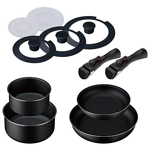 アイリスオーヤマ フライパン 11点セット ガス火/IH対応 お手入れ簡単 取っ手の取れる ダイヤモンドコート ブラック TF-SE11