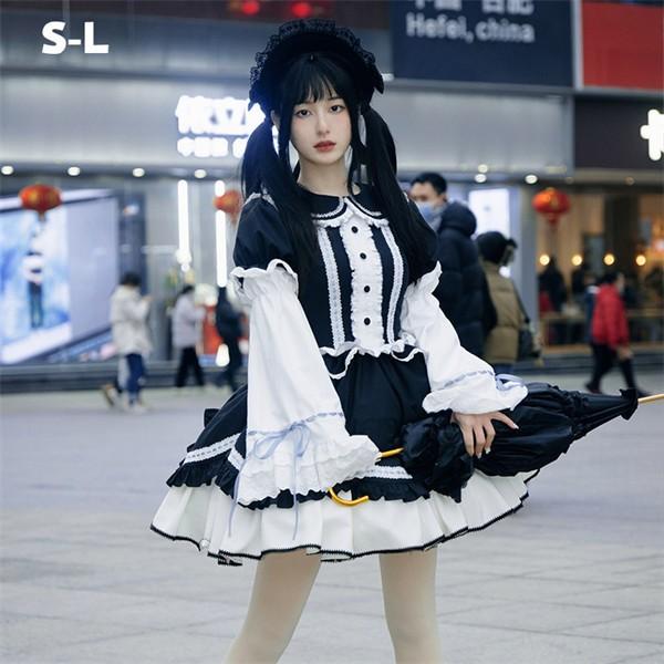 【人気製品 急速出荷】 ロリータ ワンピース ロリイタ コスプレ パーティー リボン 衣装 フルセット 仮装 コスチューム こすぷれ コス おすすめ 可愛い 長袖