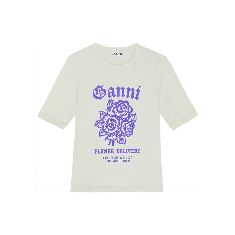 GANNI T3632 822 フラワーロゴ レディース半袖Tシャツ