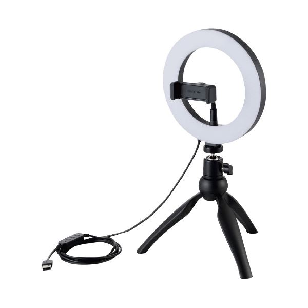 エレコム LEDリングライト 三脚スタンド付き ブラック DE-L02BK 6,015円