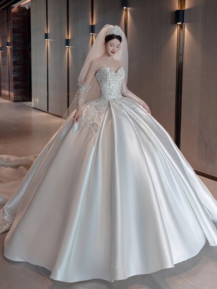 【高.品.質】2024 新作 高級感 気質 ワンピース 結婚式 ドレス 花嫁ロングドレス 結婚式ワンピース 韓国ファッション パーティードレス ウェディングドレス 白-88