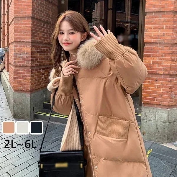 ダウンコート レディース ロングコート 90％ダウン フード付き 大きいサイズ アウター 冬 おしゃれ シンプル 冬服 防寒 防寒着 柔らかい 暖かい あったか 白 黒 ブラウン