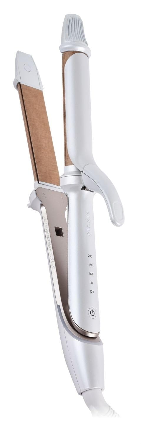 KINUJO 2WAY IRON- キヌージョ ツーウェイアイロン カール＆ストレートヘアアイロン シルクプレート 最高200℃ ホワイト 海外兼用 26Lx10Wcm