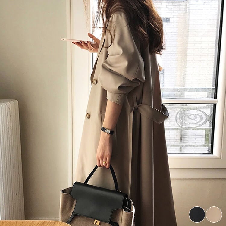 トレンチコート レディース コート ロング 秋コート 春コート ロングコート ロング丈 ダブル 秋 春 黒 ブラック ベージュ ゆったり オーバーサイズ