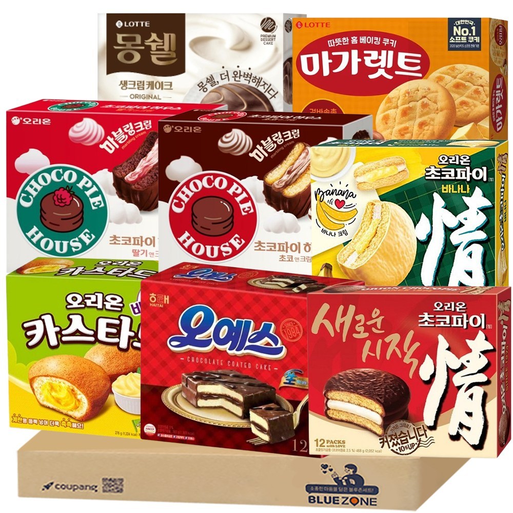 韓国 大容量 パイ菓子 8種(オリオンチョコパイ468g+チョコパイバナナ444g+ハウスチョコ408g+ハウスイチゴ408g+モンシェル408g+オーイエス360g+マーガレット352g+カスタード