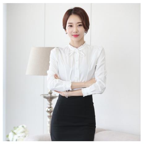 新しい春と秋のシフォンシャツロング - 縫製女性韓国の汎用シャツシャツ白いシャツボトムスリミングシャツ