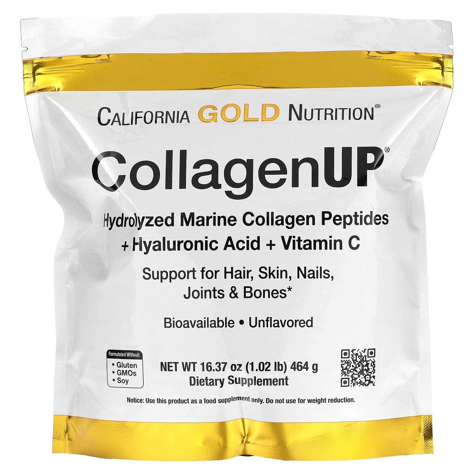 California Gold Nutrition, CollagenUP（コラーゲンアップ）海洋性加水分解コラーゲン＋ヒアルロン酸＋ビタミンCプレーン464g（16.37オンス）