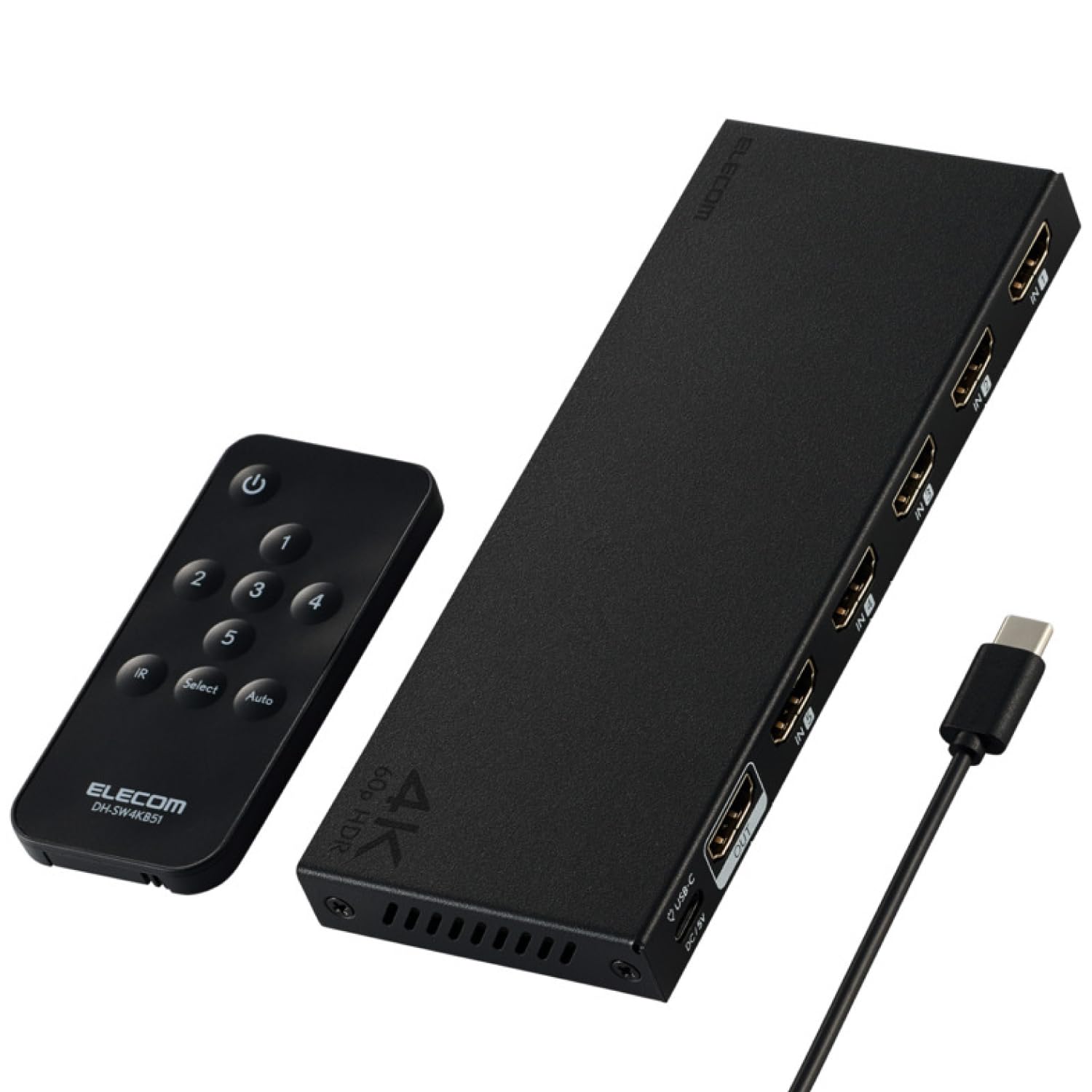 エレコム HDMI 切替器 4K 60Hz 5入力1出力 リモコン付き 【自動・手動切替が選べる】 PS5・4 / Nintendo Switch/Fire TV Stick 他 DH-SW4KB51